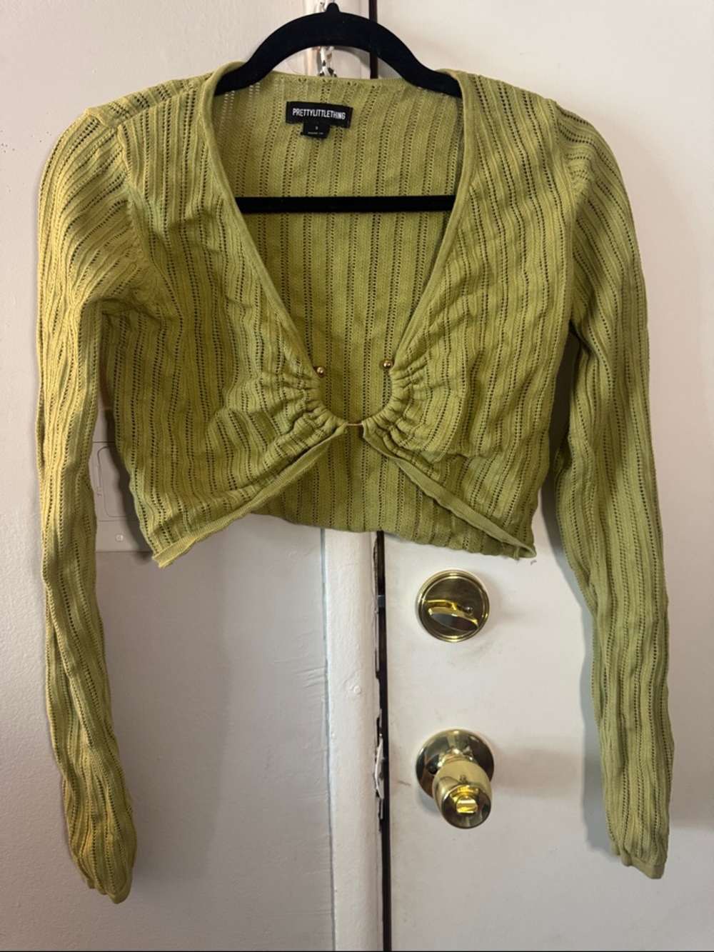 PrettyLittleThing Light Olive Ruched Knit Crop Cardigan